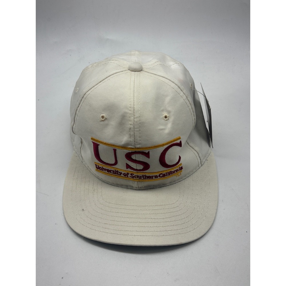 Vintage USC Trojans Snapback Hat The Game Cream White Bar Logo Made in USA NWT